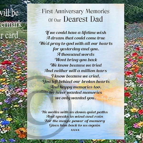 M08 Anniversary Bereavement Memorial Grave Card First Anniversary Memories. Dad Son Grandpa gramps Nan any title you require M8