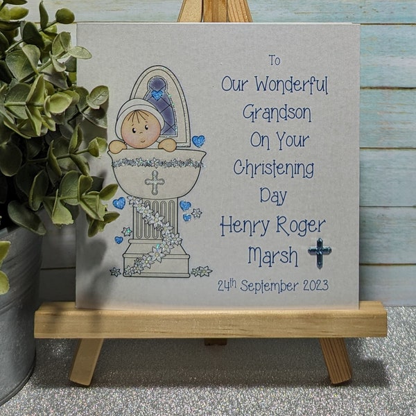 Personalised Boys Christening Card, Handmade Baptism Card for a Grandson, Christening card for son, Baptism Card for Nephew