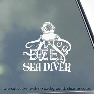 DEEP SEA DIVER mit Oktopus Vinyl Sticker / Aufkleber Ocean Scuba Dive Ocean Commercial Diving