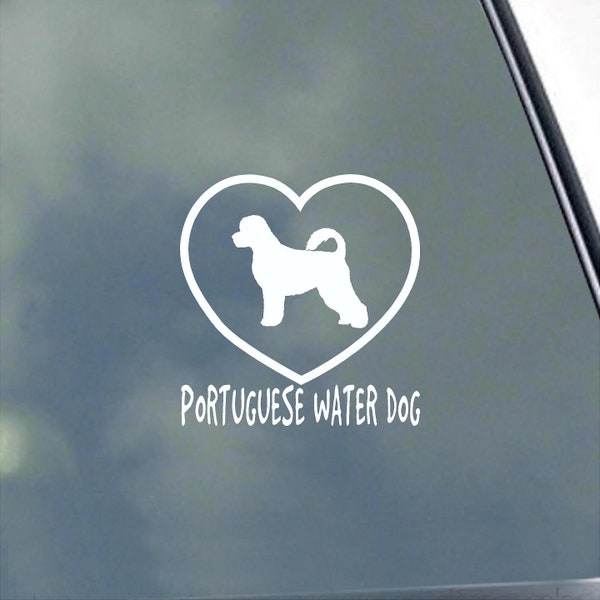 Portuguese Water Dog with Heart Vinyl Sticker I Love My Pure-Bred Proud Trainer Groomer Breeder Adoption