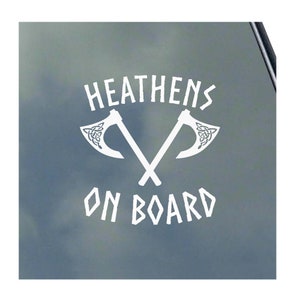 Naklejka winylowa HEATHENS ON BOARD Norse Asatru Odin Thor Gods Pagan