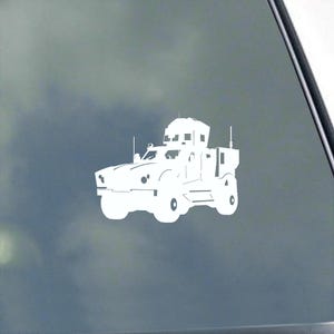 May include: White silhouette of a military vehicle with a large cab and a flatbed. The vehicle has four wheels and a large windscreen.