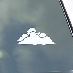 May include: A white cloud sticker with a simple, cartoon-like design. The sticker features a fluffy cloud shape, perfect for decorating windows, laptops, or other surfaces. The cloud is a solid white color.