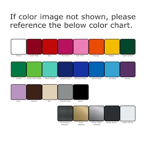 May include: Color chart with 25 color swatches. The colors include white, dark red, red, hot pink, soft pink, orange, yellow, dark green, green, lime tree green, mint green, cobalt blue, brilliant blue, azure blue, ice blue, violet, lilac, brown, tan, middle gray, black, anthracite metallic, gold metallic, silver gray metallic, matte black, and matte white.