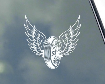 Wheel with Wings Vinyl Sticker Decal Motorcycle Club Love Ride Wrench Repeat