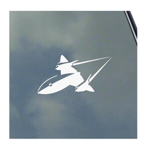 May include: White silhouette of a futuristic aircraft with a pointed nose and swept wings. The aircraft is flying in a forward direction.