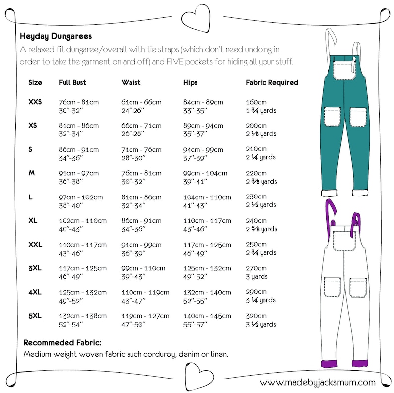 MBJM Heyday Dungarees PAPER sewing pattern Ladies' XXS Etsy