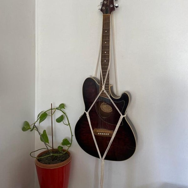 Macrame guitar door wall hook and wooden ring dressing room organization, customizable color