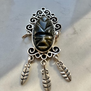 Sterling silver antique Mexican pendant with Obsidian