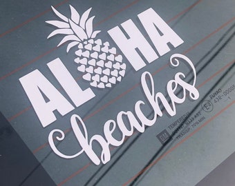 car accessories, beach car accessories, girls car decal, pineapple decal, Aloha beaches car decal, aloha car decal,pineapple car decal