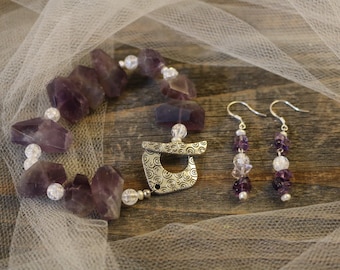 Purple Amethyst Bracelet and Earring Set, Wedding Jewelry, Birthday Gift, Jewelry set