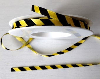 6mm Black and Yellow Striped Ribbon: Hazard Caution Tape, Gift Wrap