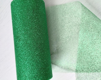 Glittered Green Tulle: 6 Inch Wide, Christmas Crafts - Sold by the Metre