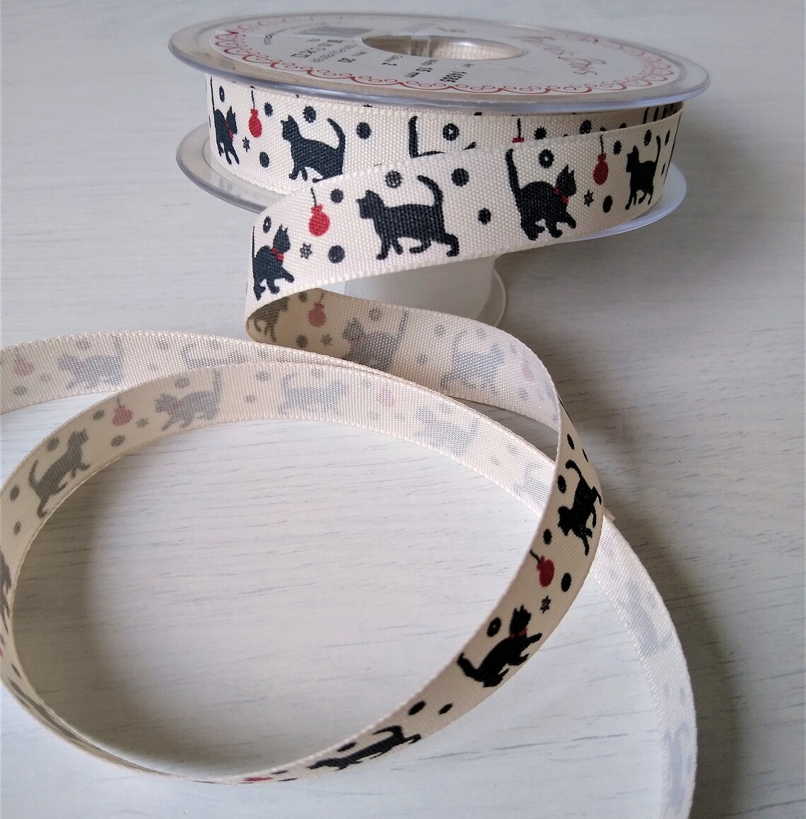 Twill Ribbon Cats Christmas Kittens Festive Black Cats Gift Etsy