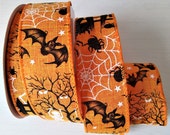Eerie Orange Halloween Ribbon, Wired Spooky Wreath Ribbon 38 mm, Halloween Ribbon, Gift Wrapping, Bow Making, Decoration Ribbon