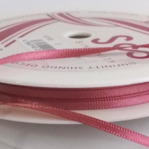 3 mm Satin Dark Dusky Pink Ribbon, Thin Shindo 3 mm Rose Pink Ribbon Card Making Ribbon Craft Supplies 1/8" sold in 2 Metre Lengths