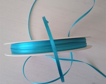 Turquoise Blue Satin Ribbon 3mm Thin Skinny Ribbon, Craft Trim (2 Metres)