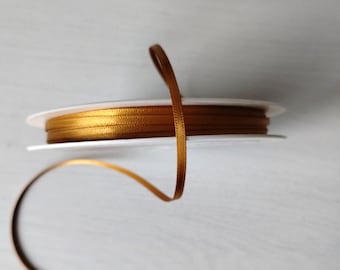 3mm Antique Gold Satin Ribbon: Thin Skinny Trim, Card Making (2 metres)