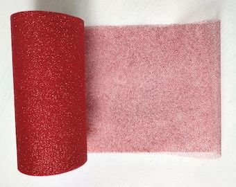 Glittered Red Tulle: 6 Inch Wide, Christmas Crafts - Sold by the Metre