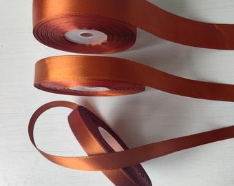 Satin Ribbon Copper/Terracotta/Burnt Orange 10 - 15 or 25 mm D.S