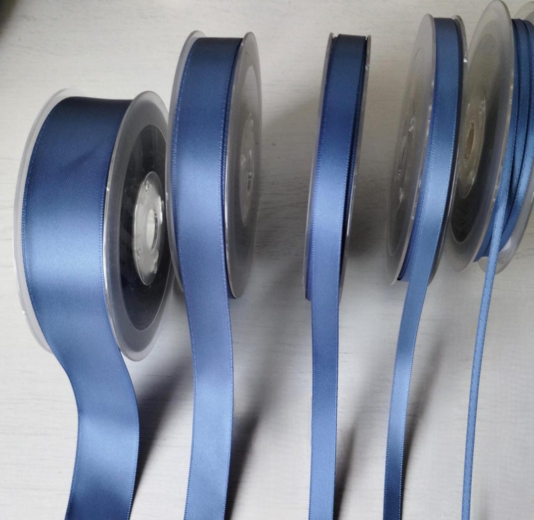 Smoke Blue Satin Ribbon: Azure-grey Double Sided Ribbon, Wedding Crafts ...