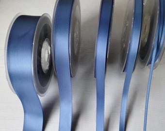 Smoke Blue Satin Ribbon: Azure-Grey Double Sided Ribbon, Wedding Crafts - By the Metre