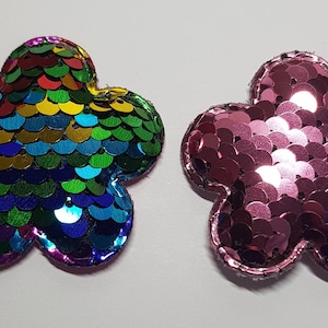 Sequin Flower Applique: 60mm Padded Patch, Rainbow or Pink