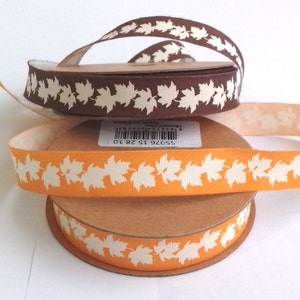 Maple Leaf Print Cotton Twill Ribbon - Autumn Harvest Colours (15mm)