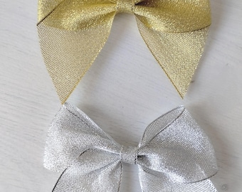 Lurex Ribbon Bows, Metallic Gold or Silver, Self Adhesive (10cm)