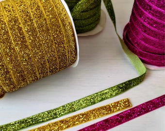 Cinta metálica brillante: 10 mm dorada, rosa y lima - Para envolver regalos y hacer coronas