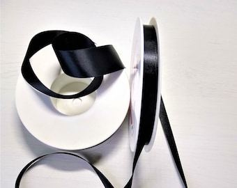 Black Satin Ribbon: 10mm or 25mm Width - Craft, Sewing & Gift Ribbon - By the Metre