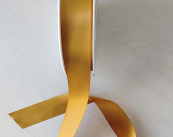 Antique Gold Double Sided Satin Ribbon: Elegant Dark Gold Festive Trim 25mm