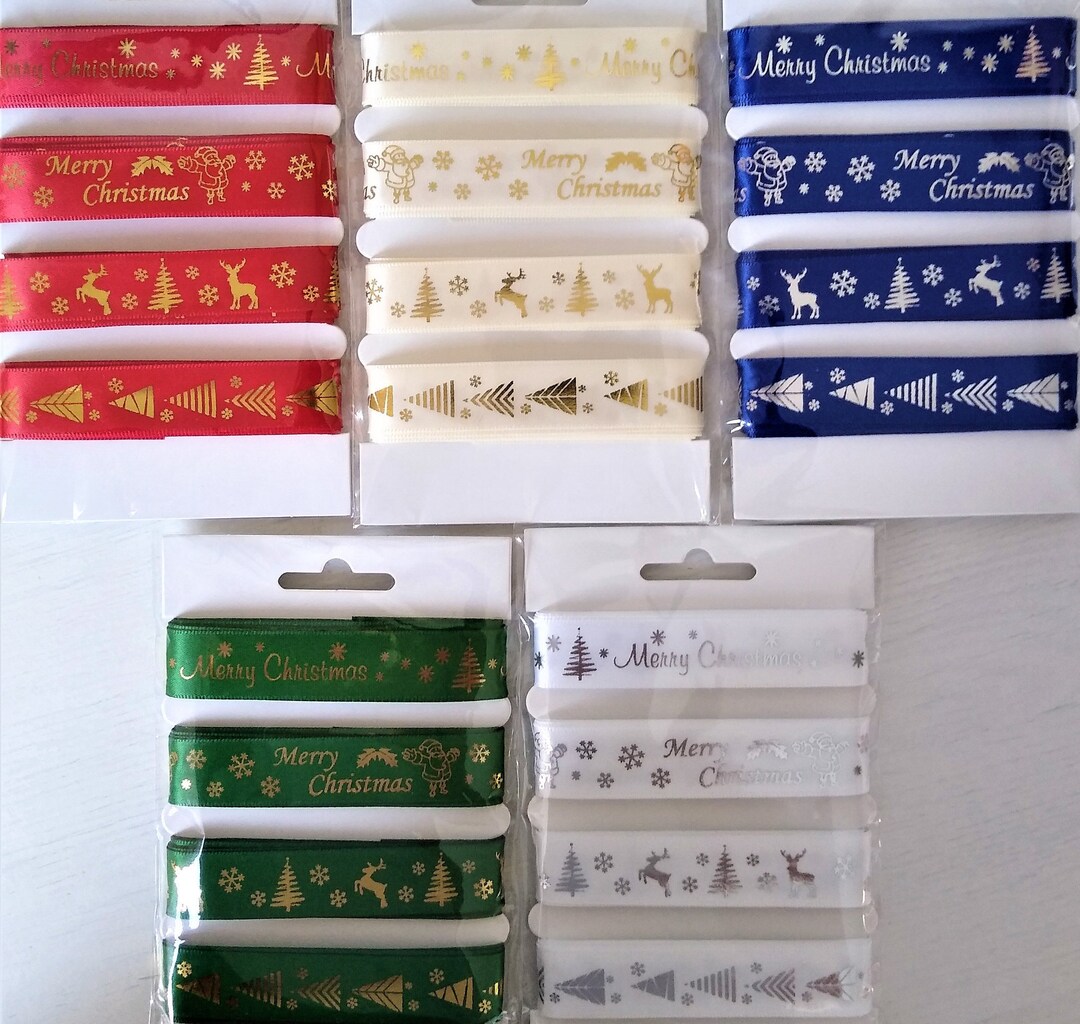 Selection Off Ribbon Christmas Satin Ribbon Selection: Festive Printed Designs, 8 Meters ...