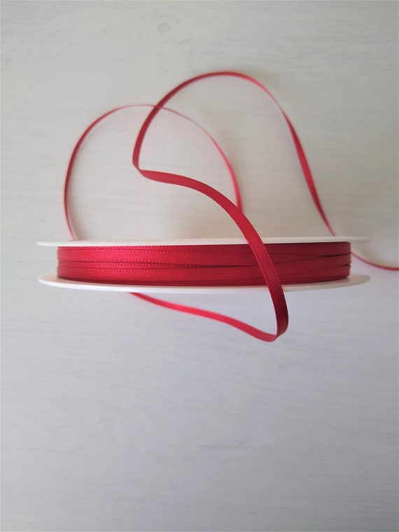 3 Mm Satin Red Ribbon, Thin 3 Mm Shindo Ribbon, Post Box Red Satin Ribbon,  Card Making Craft Supplies Ruby Red 3 Mm Trim X 2 Metre's 