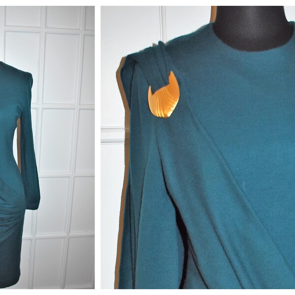 Vintage 80s does Deco Wool Kathryn Dianos Hourglass Cocktail Grecian Style Dress Scarf 36" Chest
