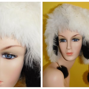 Vintage Tuscan Fur Pom Pom Ski Hat Sheepskin Shearling Fur Hat, Shaggy Lamb Authentic, Sheepskin Hat Womens