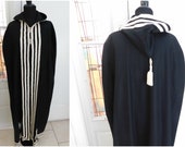 Vintage 1960s Moroccan Embroidered Wool Cloak with Tasseled Hood, 1960s Vintage Cape Cloak Morocco 100 Laine Wool Cloak