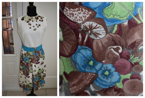 Vintage 60s Mushroom Print Dress 70s Mod Mushroom