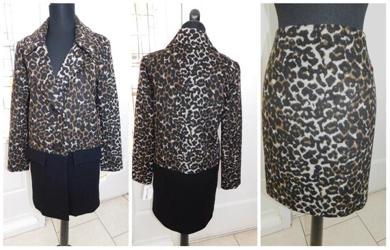 New Leopard Cheetah Faux Fur 2-Piece Skirt Suit Wo