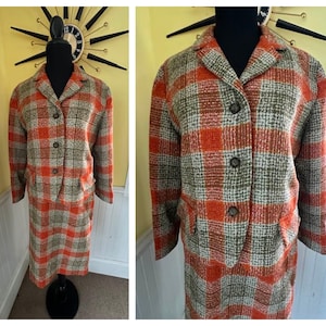 Vintage 60s Orange Plaid Skirt Suit 2 piece set Mod Retro Twiggy M/L Barry Casuals