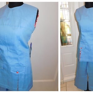 Vintage 60s Pants Suit 2 piece set Mod Pants Top NOS Blue Denim Style