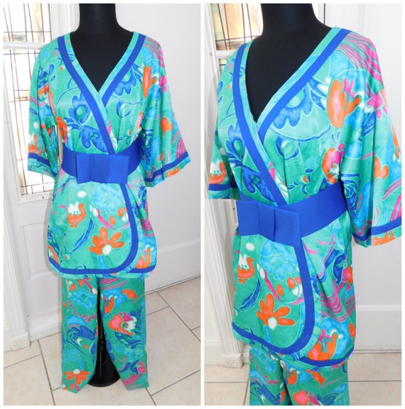 Vintage Tori Richard Romper 2 PC Hawaiian Tiki Pan