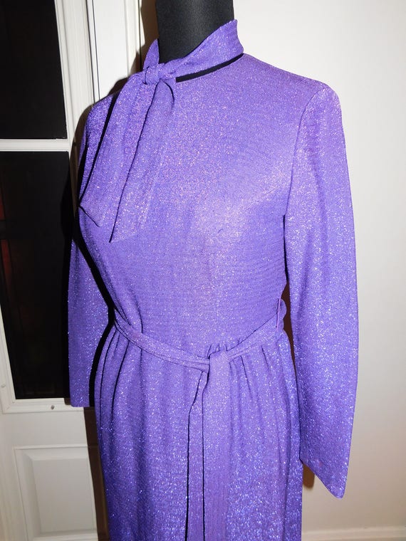 Vintage 70s Lurex gown Purple Shimmer Maxi Dress … - image 3