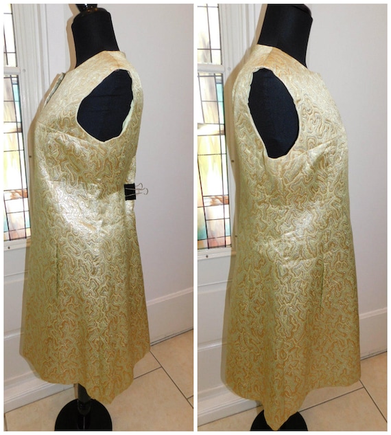 60s Chartreuse Brocade Cocktail Dress, Dress Coat… - image 2