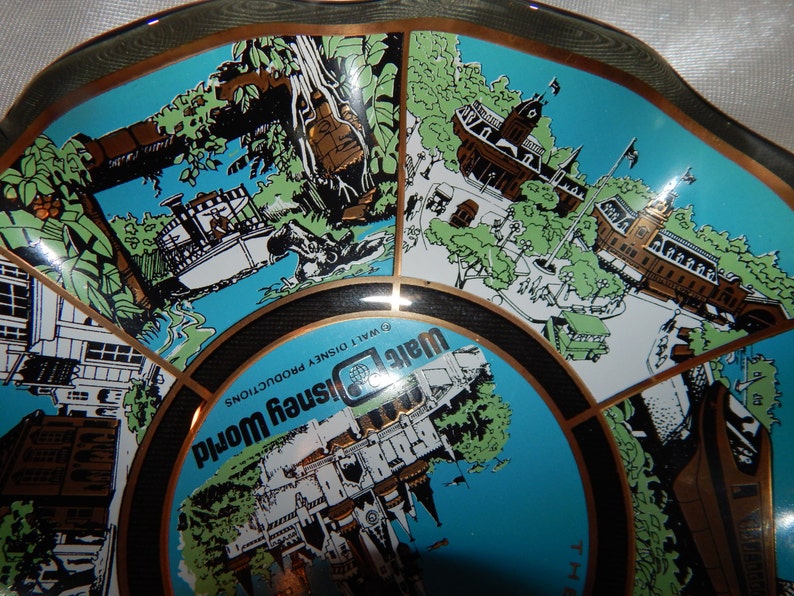 Disney Graphics Smoked Glass Dish Mid Century Mod Retro Houze Art Glass Vintage 60s Walt Disney World Souvenir Magic Kingdom