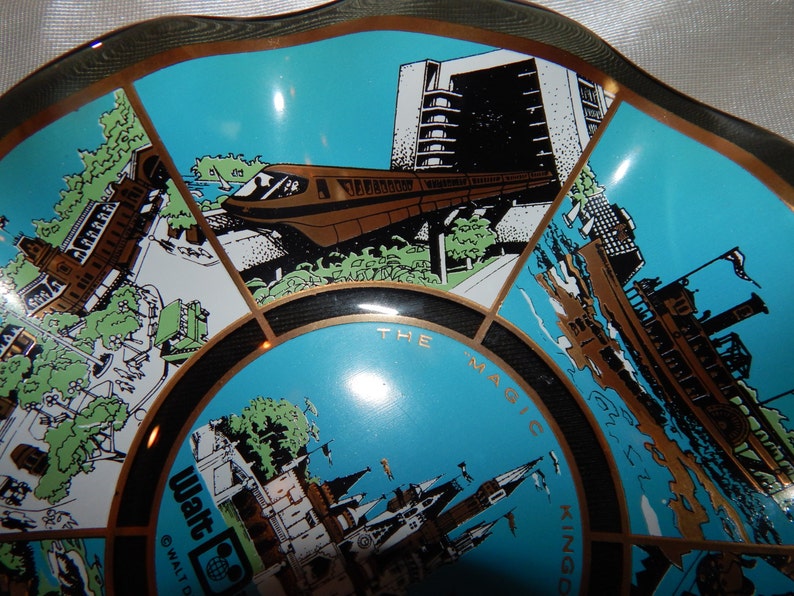 Disney Graphics Smoked Glass Dish Mid Century Mod Retro Houze Art Glass Vintage 60s Walt Disney World Souvenir Magic Kingdom