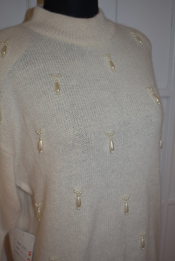 Vintage New Old Stock Ivory Fuzzy Sweater Lambswo… - image 8