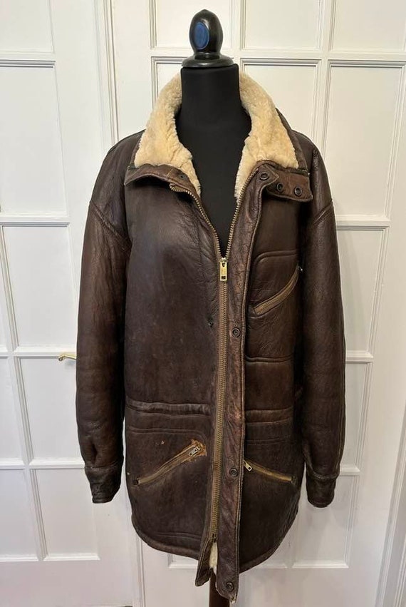 Vintage Leather Shearling Coat, 70's Hippie Sheep… - image 2