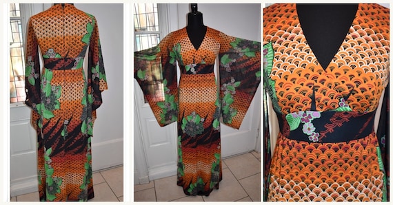 Vintage Tori Richard Kimono Sleeve Maxi Dress Hawa