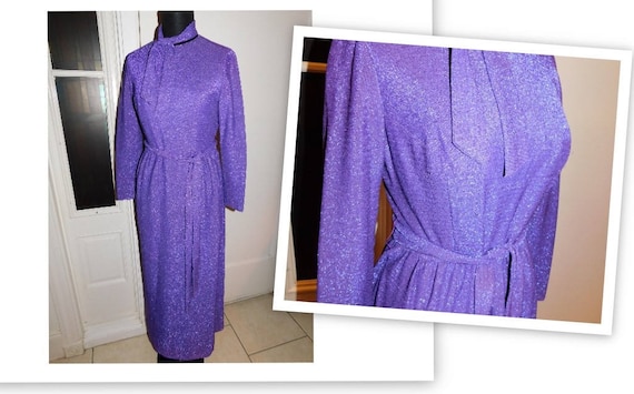 Vintage 70s Lurex gown Purple Shimmer Maxi Dress … - image 1